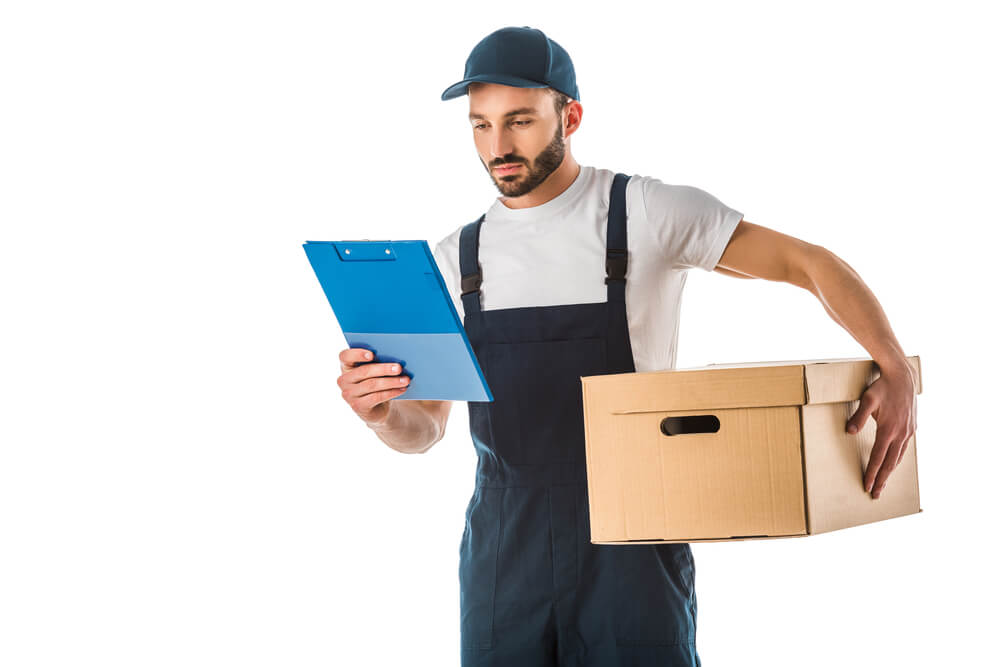 Athens movers look at the check list.