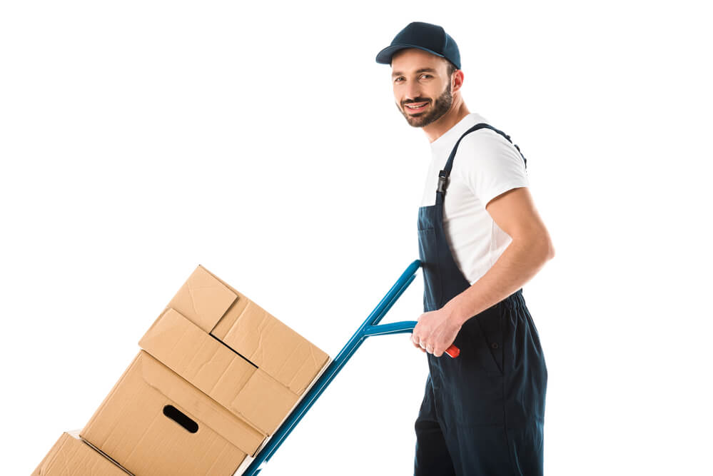 Movers in Wilmington NC wheeling boxes.