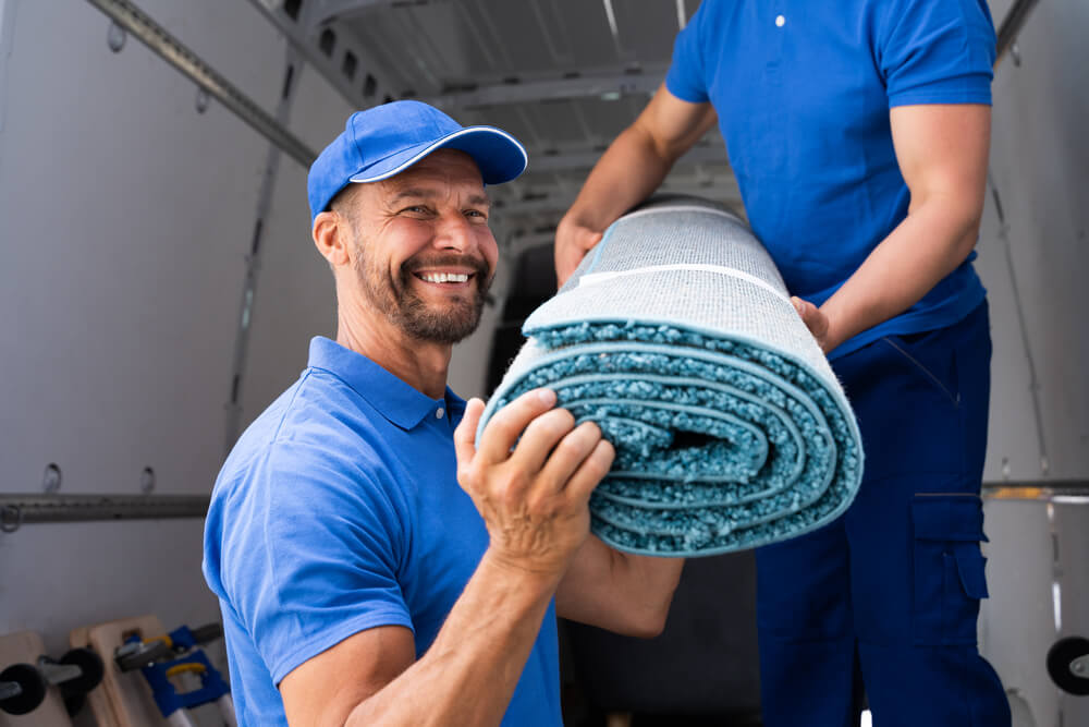 Charlotte Movers unloading your carpet.