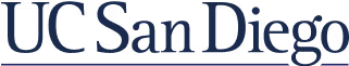 UC San Diego logo text in dark blue serif font.