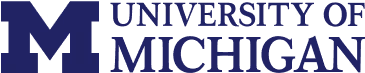University of Michigan logo with a large block M and the text 'University of Michigan' in navy blue.