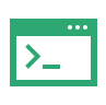 Green computer terminal window icon with a command prompt symbol.