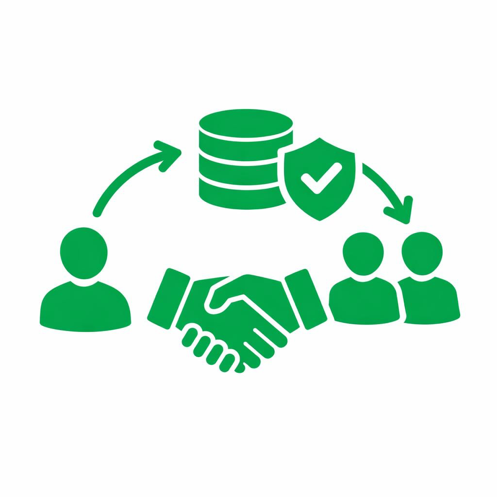 Green bar chart with three ascending bars and an upward trending arrow.