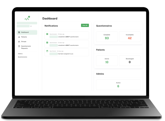 Laptop computer showing mental health outcomes platform
