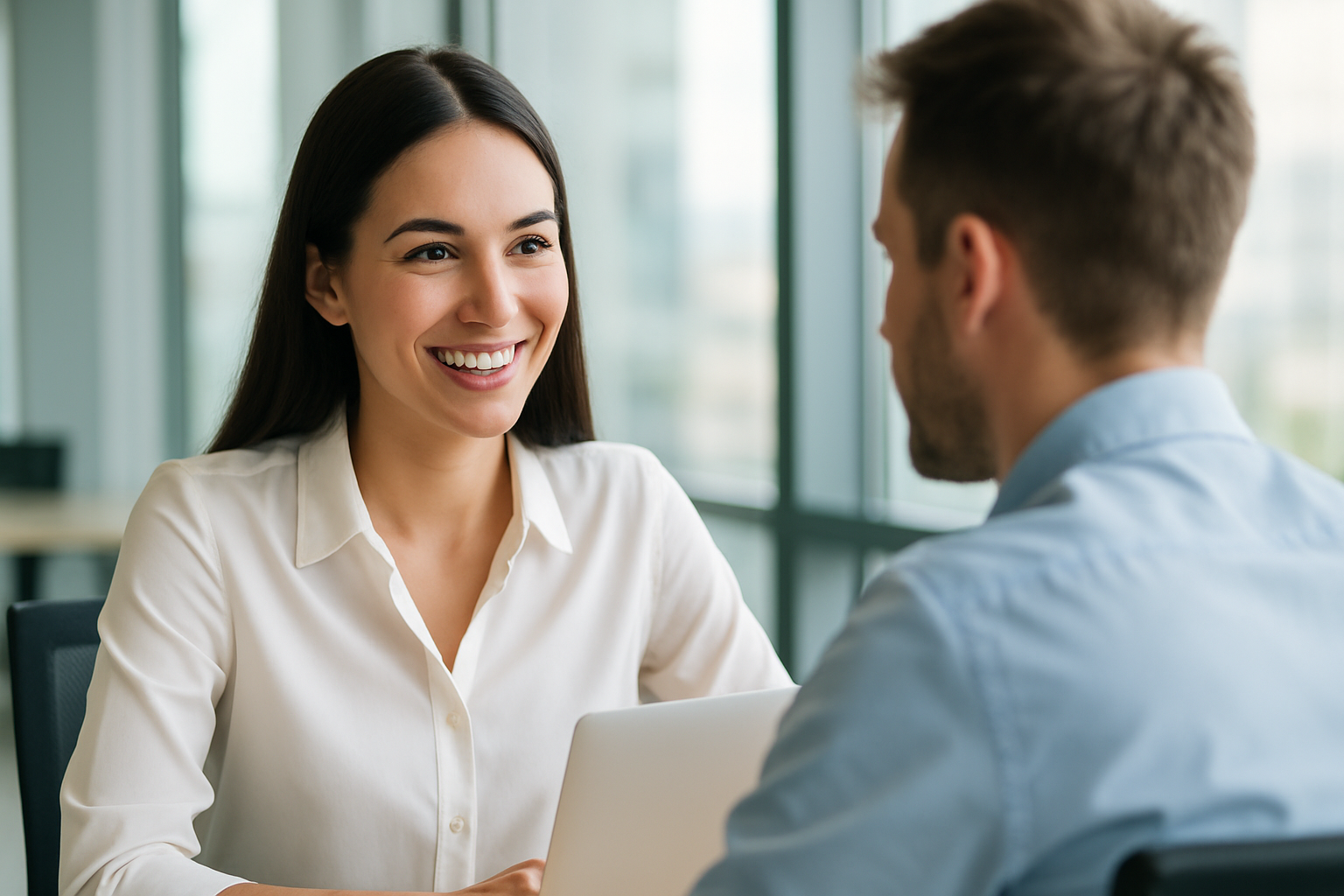 homme professionnel qui explique a une femme les aides travaux pour les particuliers