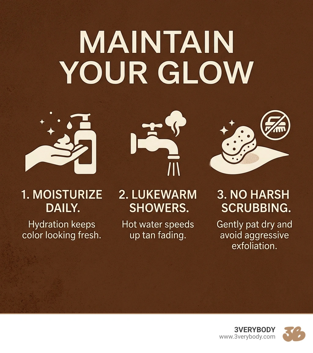 Infographic: Brown background, cream text. MAINTAIN YOUR GLOW. 1. Moisturize daily. 2. Lukewarm showers. 3. No harsh Infographic: Brown background, cream text. MAINTAIN YOUR GLOW. 1. Moisturize daily. 2. Lukewarm showers. 3. No harsh