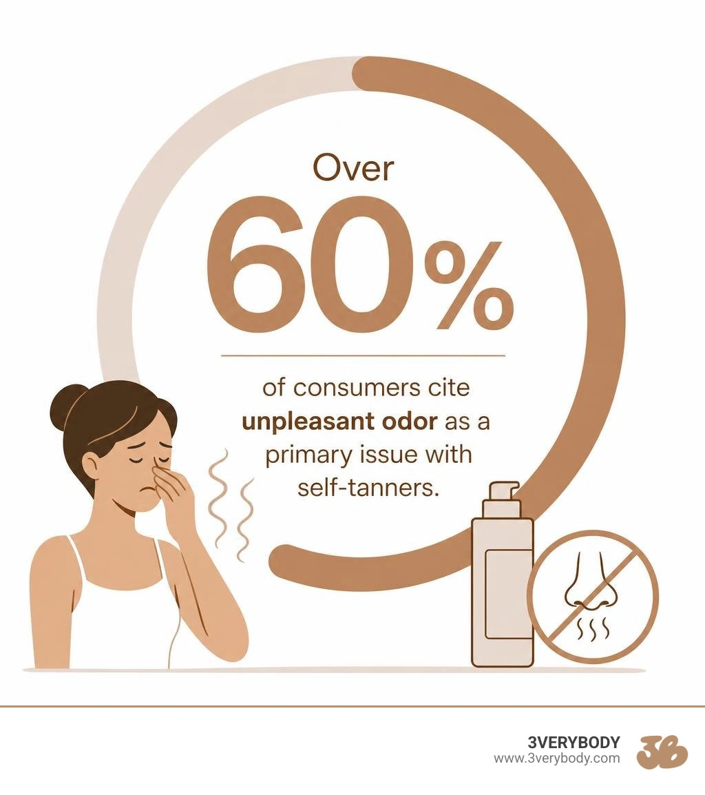 Stat: Over 60% of consumers cite unpleasant odor as a primary issue with self-tanners infographic Stat: Over 60% of consumers cite unpleasant odor as a primary issue with self-tanners infographic