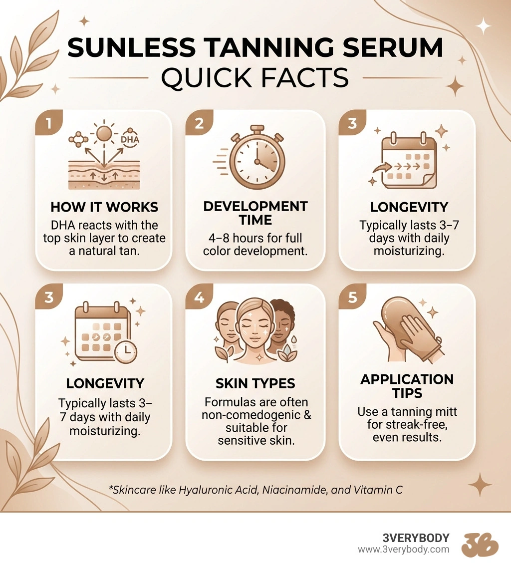 Sunless tanning serum quick facts: how it works, development time, longevity, skin types, and application tips - sunless Sunless tanning serum quick facts: how it works, development time, longevity, skin types, and application tips - sunless