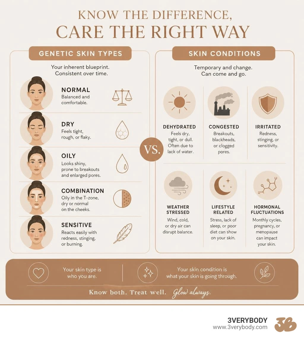 Infographic explaining the difference between genetic skin types and changing skin conditions infographic Infographic explaining the difference between genetic skin types and changing skin conditions infographic