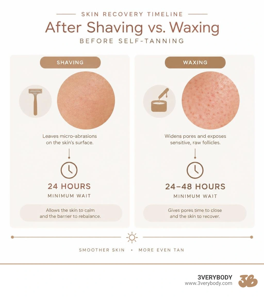 Skin recovery timeline after shaving versus waxing before self-tanning infographic