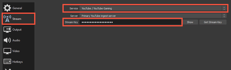 Service and Stream Key