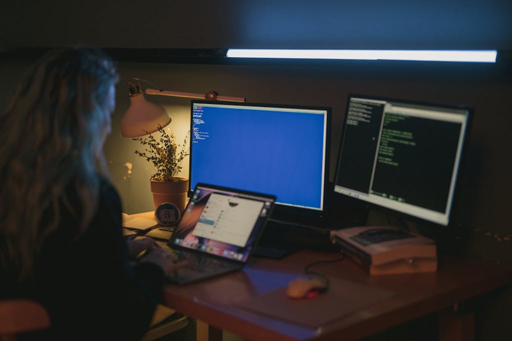 Woman using internet on multiple devices. 