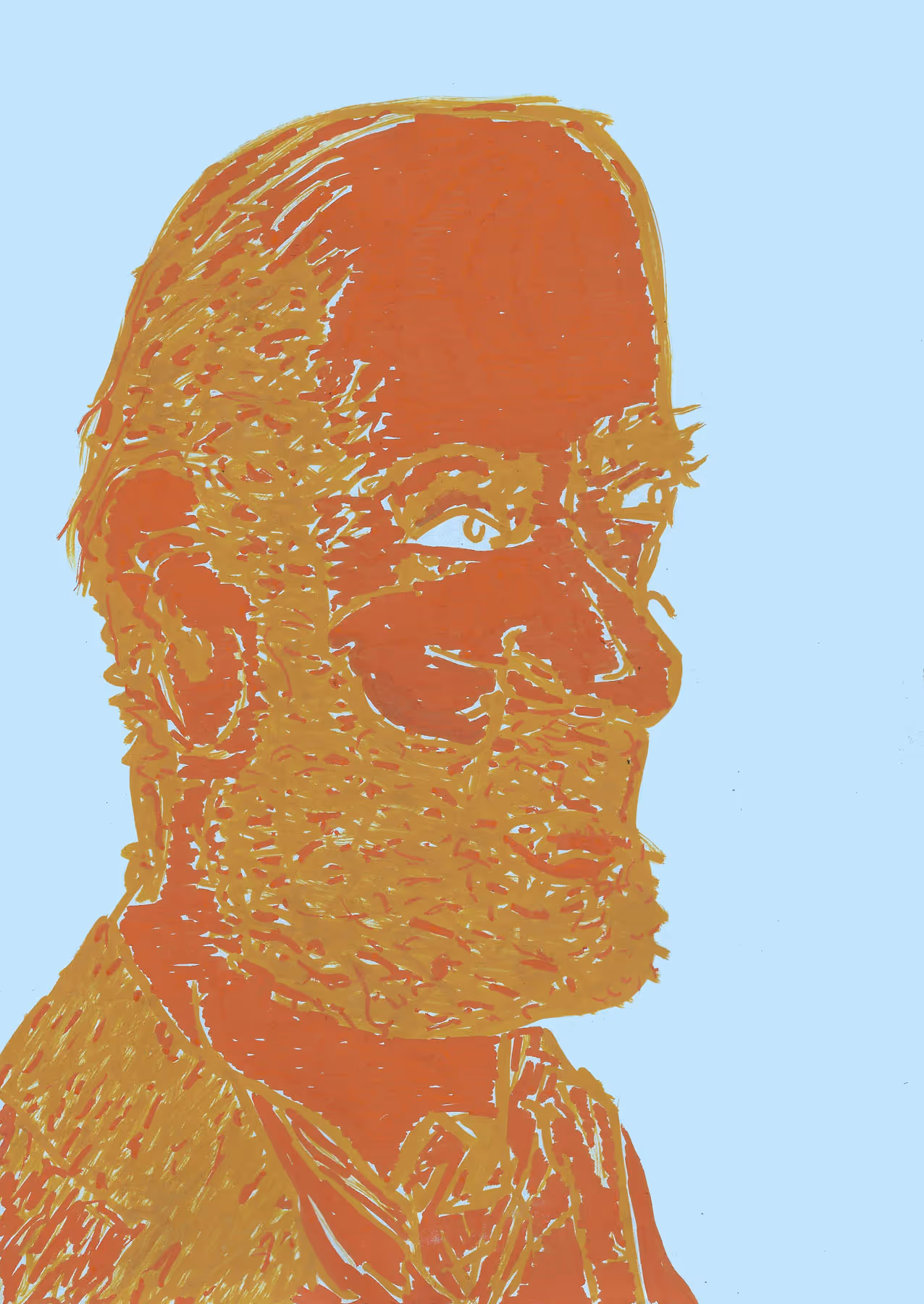 Mann mit Bart blickt mit blauen Augen