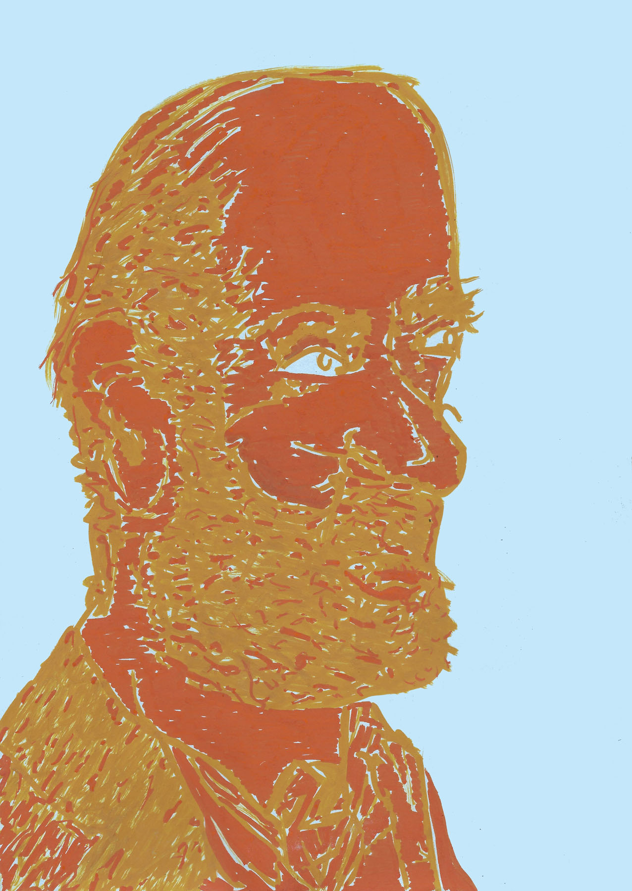 Mann mit Bart blickt mit blauen Augen