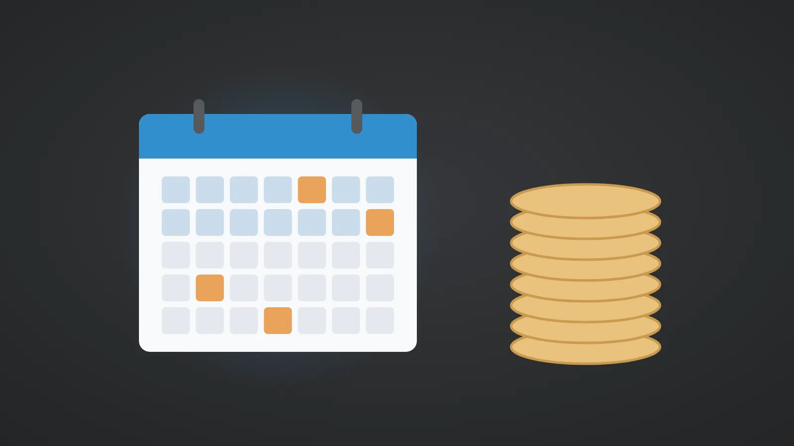 A calendar with missed payment dates beside a stack of coins