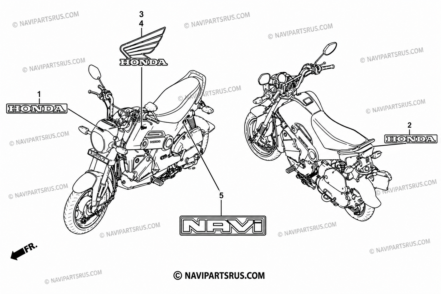 Honda Navi 110 OEM Parts Schematic
