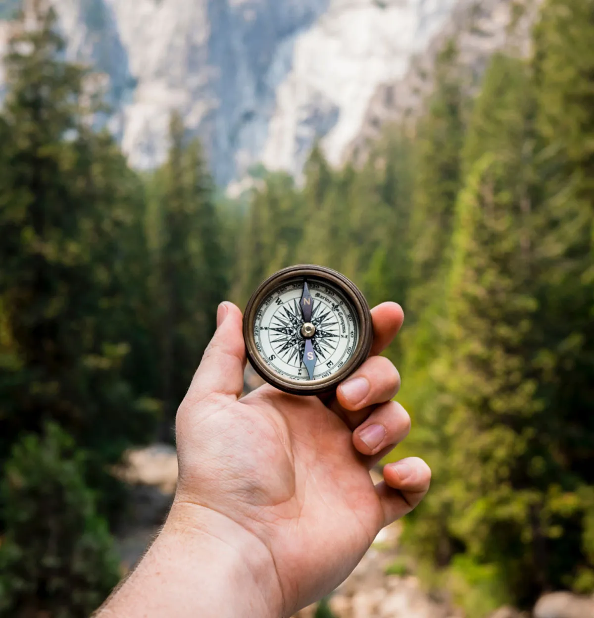 Photo of hand holding compass