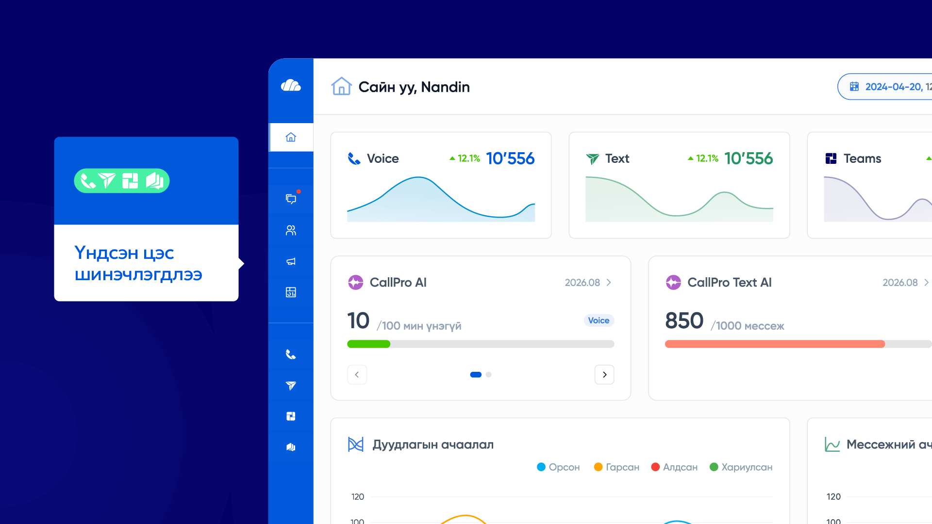 CallPro Platform-ийн үндсэн цэс шинэчлэгдэж, Аряа туслахтай боллоо