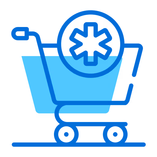 Blue icon of a shipping cart to demonstrate our ability to help seniors in Alpharetta GA with grocery shopping, errands, and non medical transportation services.