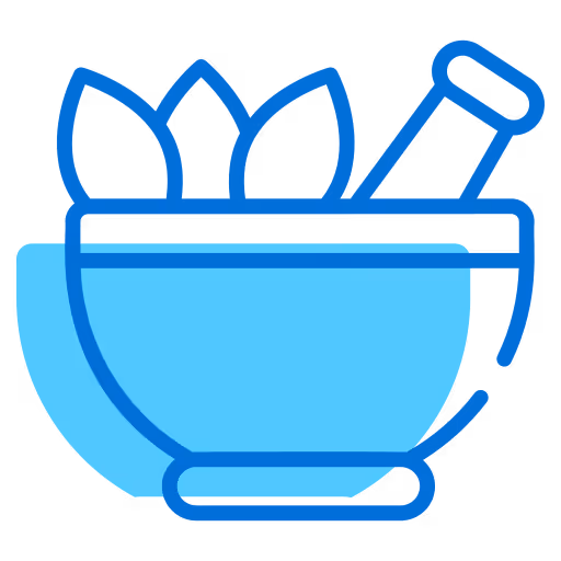 Blue icon of a bowl with food and a stir device coming out of it to show we can help with elderly meal preparation and dinners.