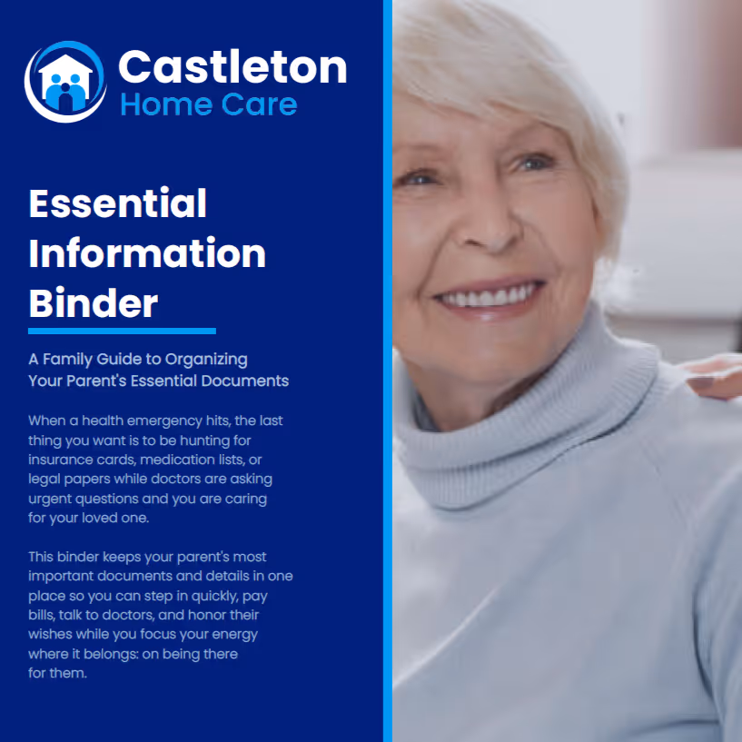 Screenshot of the front page of the Essential Information Binder by Castleton Home Care
