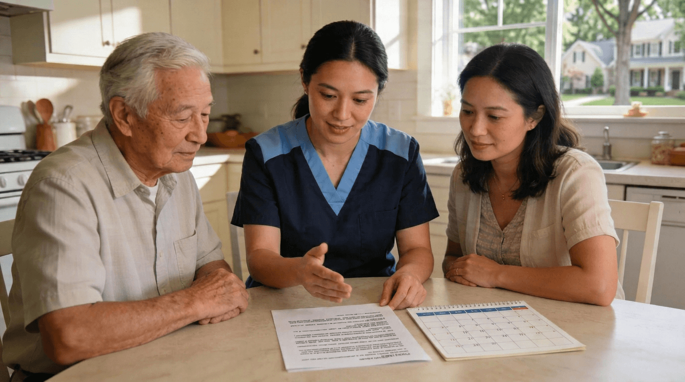 Castleton Home Care providing a free consultation to a man and older gentleman