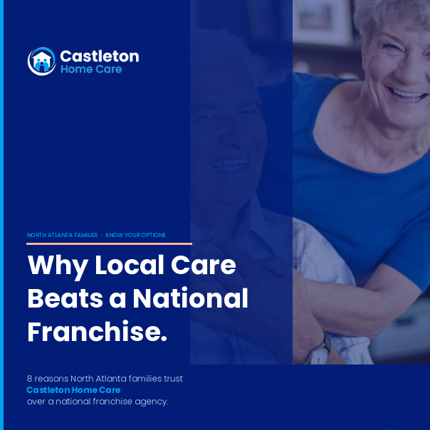 Cover page of the Castleton Home Care's guide that explains while local family owned caregiving agencies are different than national franchises