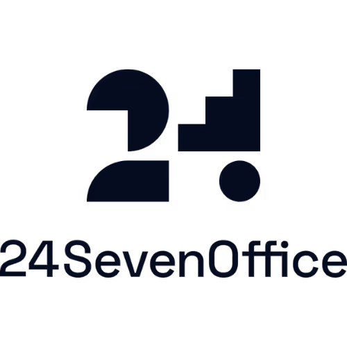 Logo for 24SevenOffice with stylized geometric shapes forming '24' above the company name.