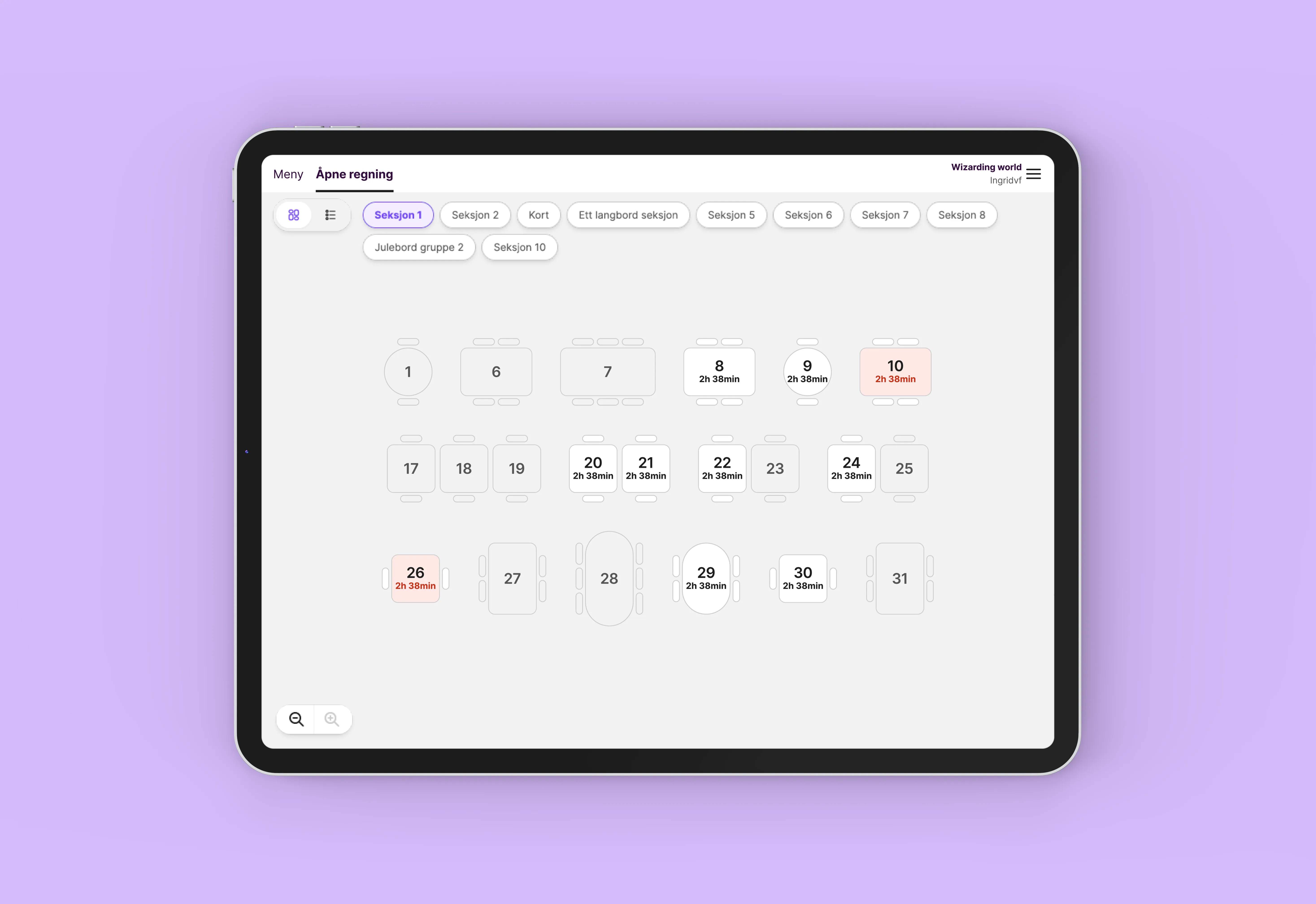 Kassesystem for restauranter