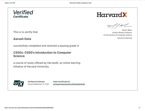 CS50 Certificate
