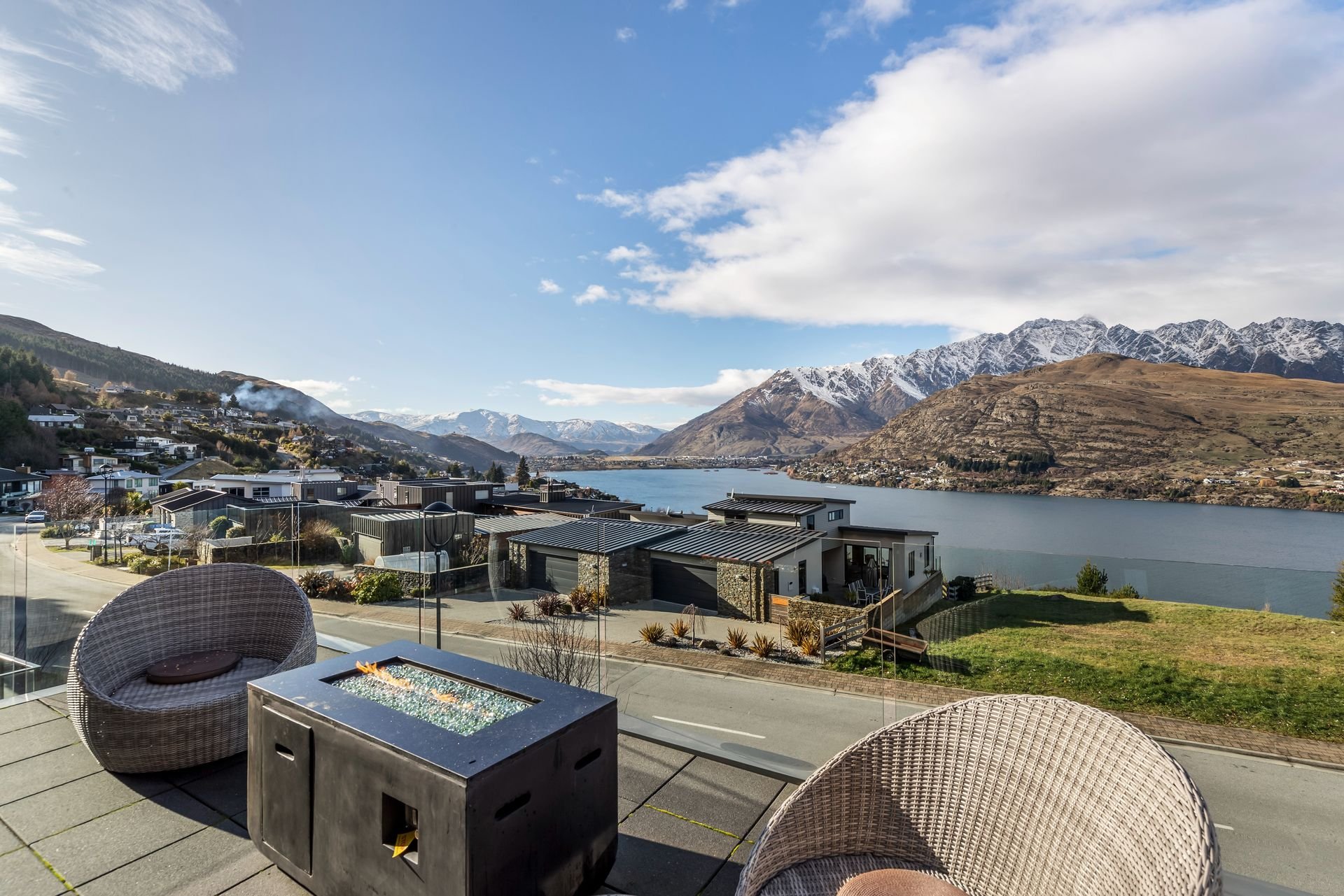 View over Queenstown and Lake Whakatipu from the balcony at Highview Haven, Queenstown