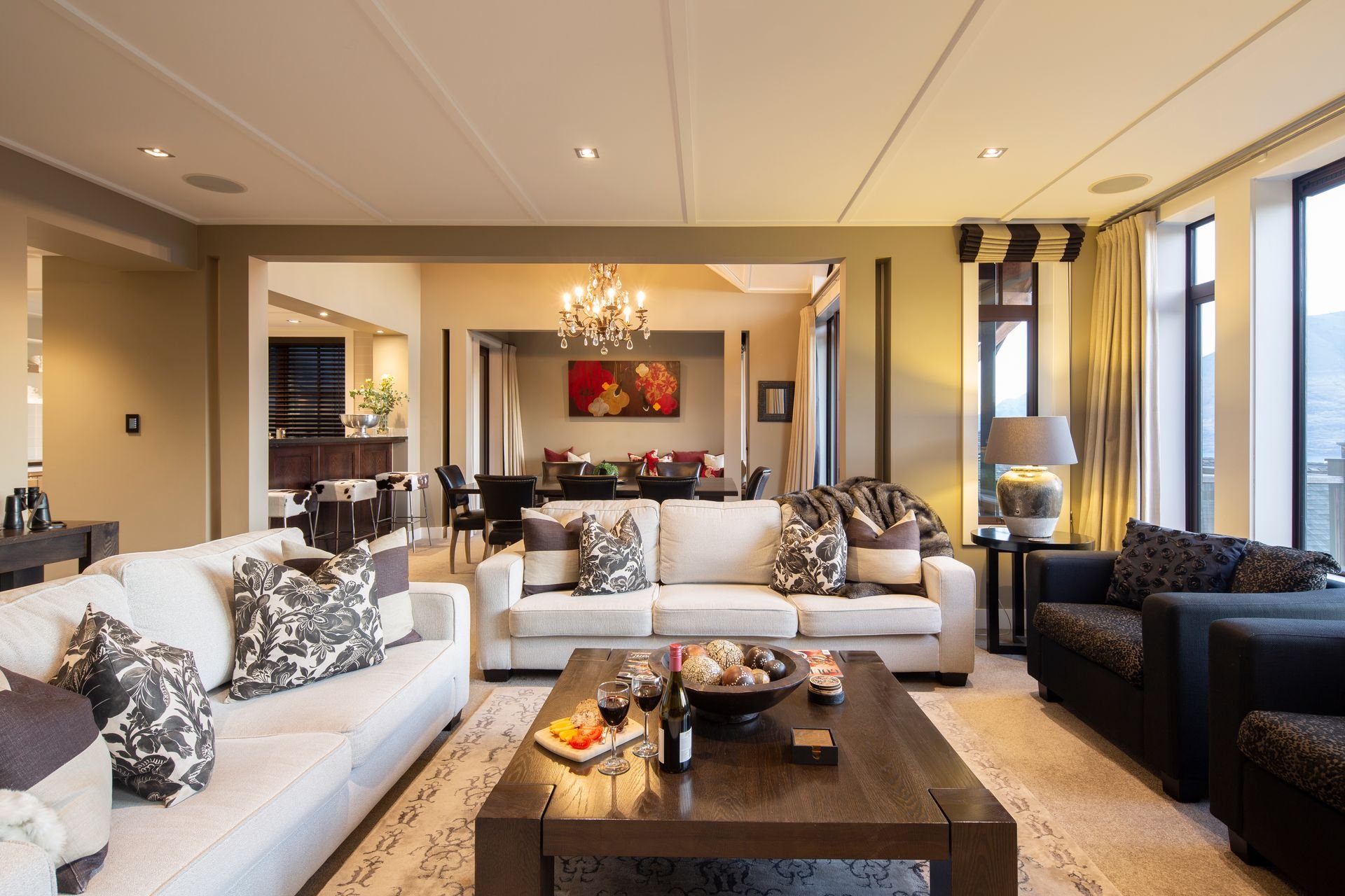Open-plan living and dining area at Karamata, Queenstown