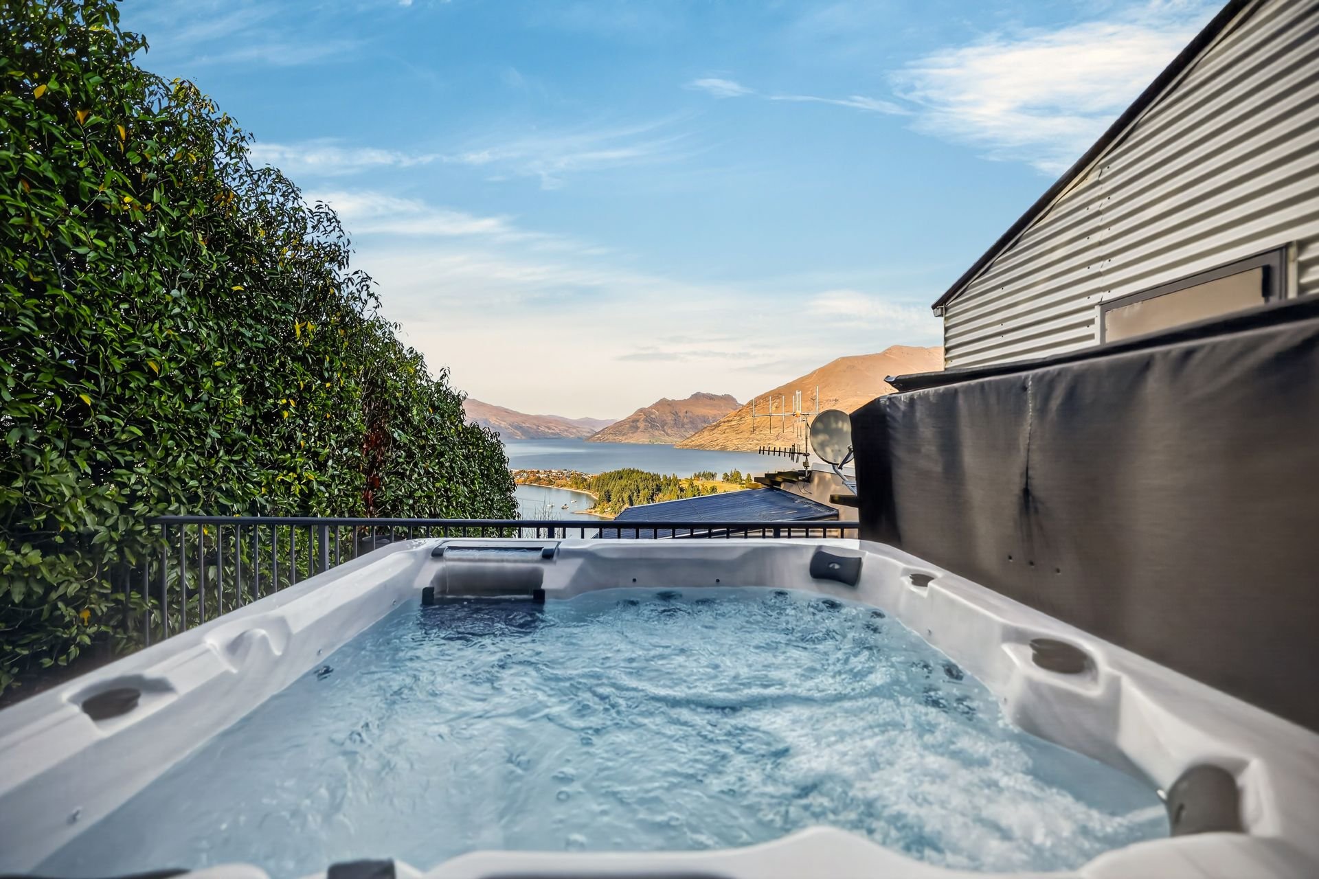 Private spa pool with lake views at Edinburgh Heights, Queenstown