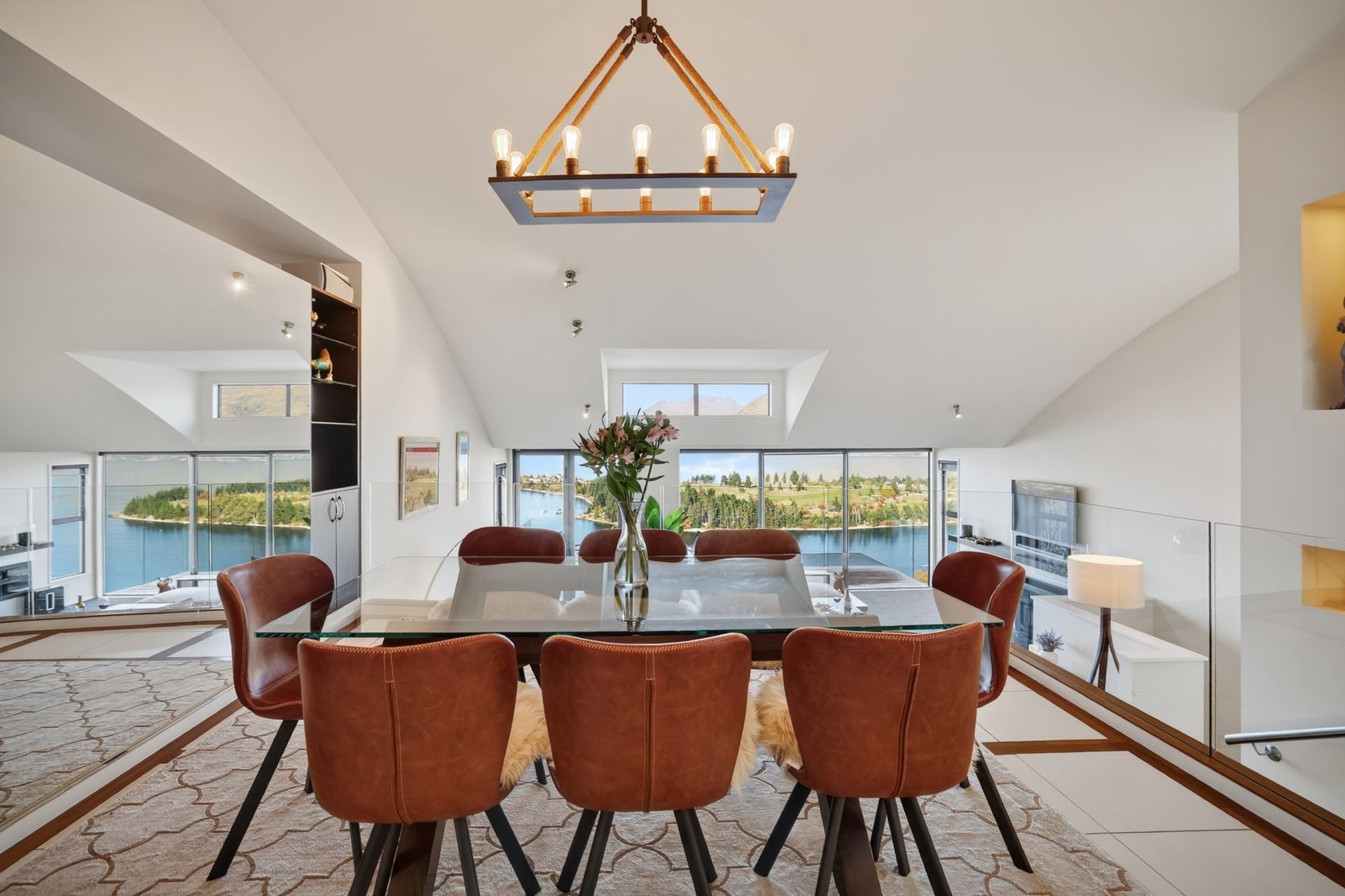 Dining table with lake views at Edinburgh Heights, Queenstown