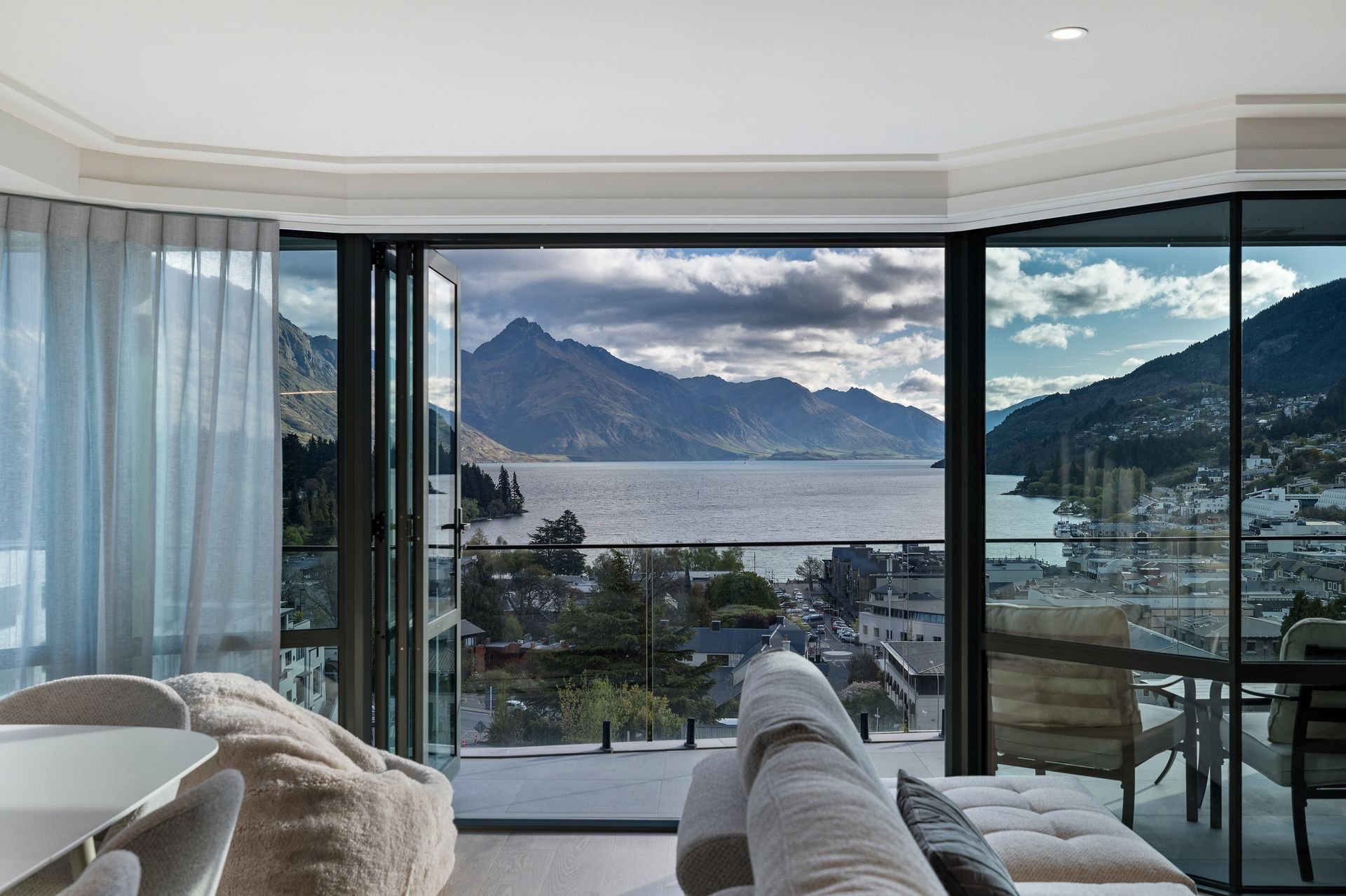View of Queenstown Bay from the lounge at Sunset Views, Queenstown