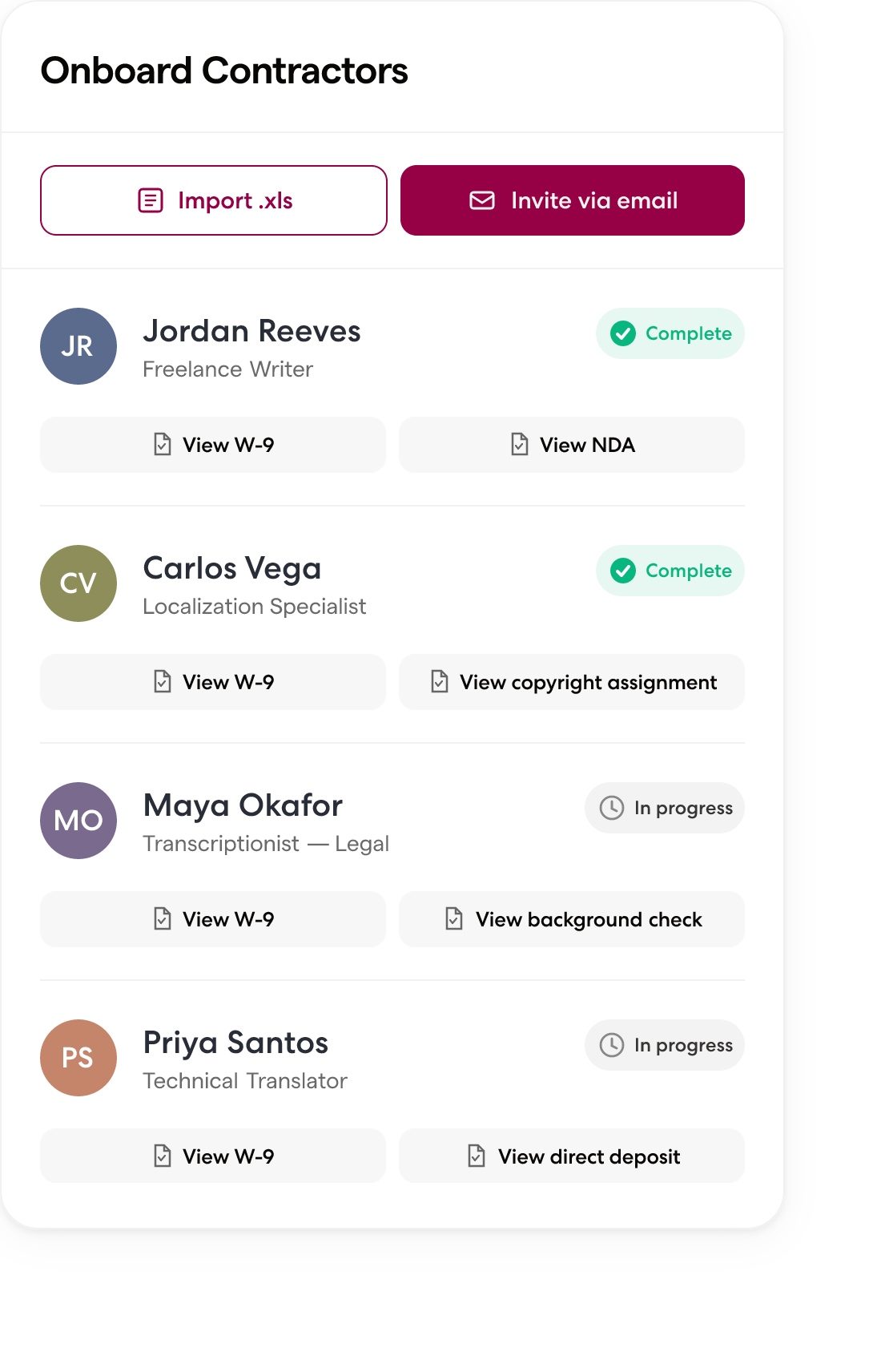 Wingspan contractor onboarding flow
