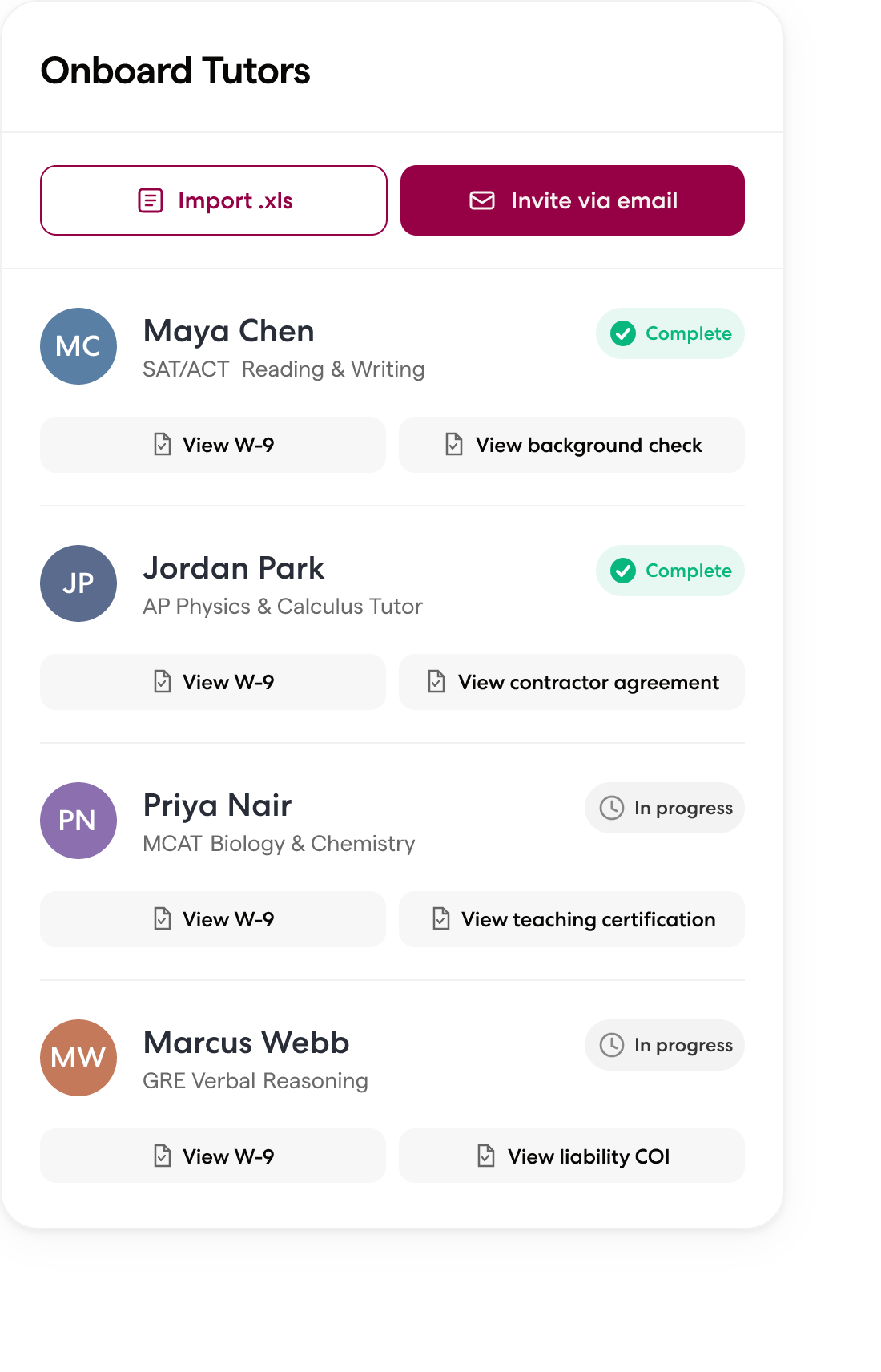 Wingspan contractor onboarding flow