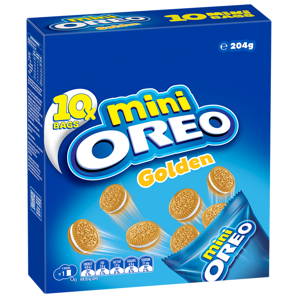 Enjoy the deliciously sweet Golden OREO Mini's in this convenient 10 pack box!