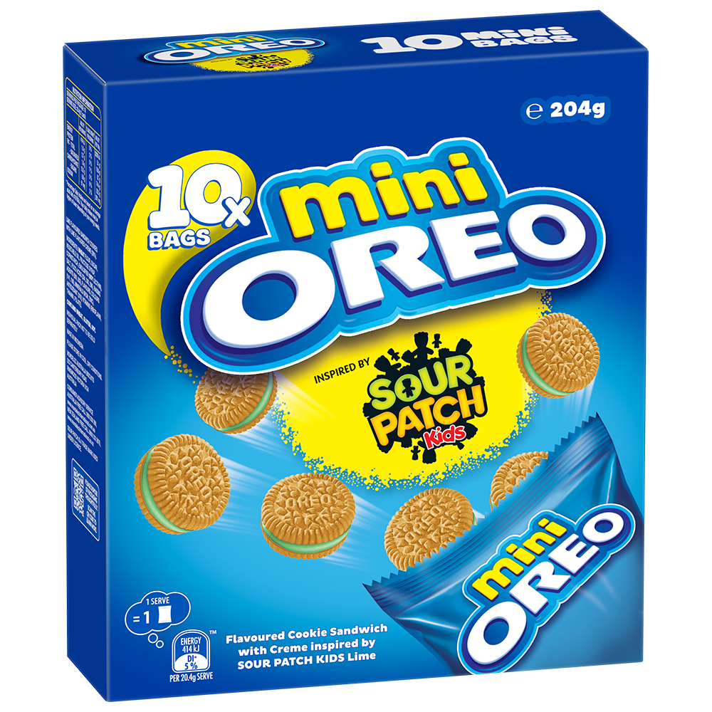 OREO Mini Sandwich Biscuits inspired by SOUR PATCH KIDS Lime, Multipack 204g