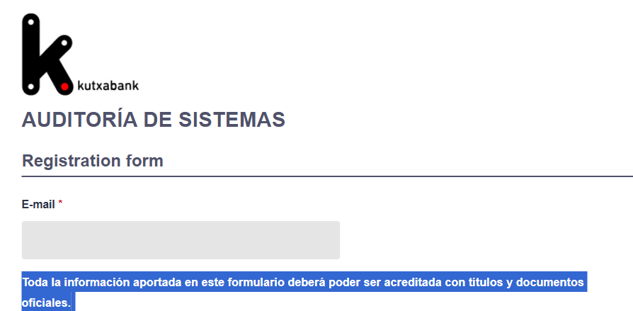 Inicio del formulario de registro en Kutxabank