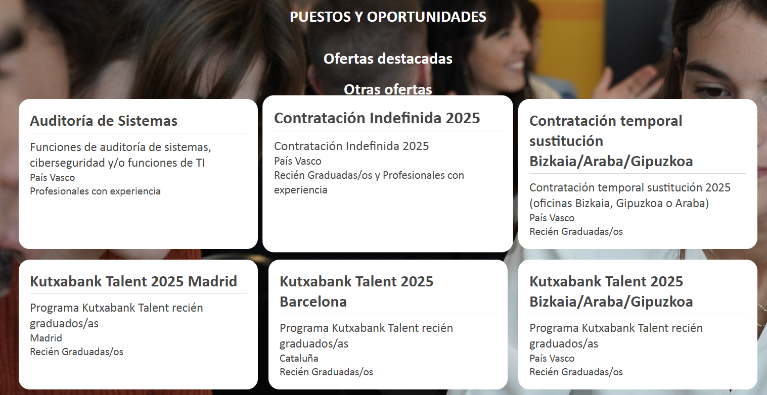 Ofertas de trabajo en el sitio web de Kutxabank
