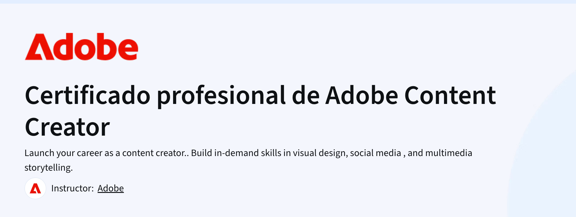 Certificado profesional Adobe Content Creator para edición vídeo