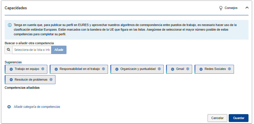 Sección de capacidades