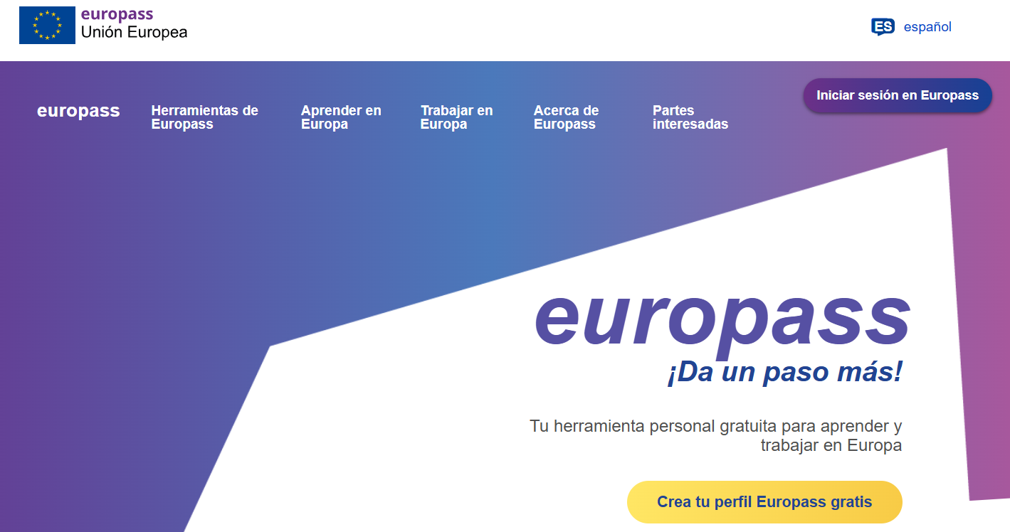 Cabecera de la página principal del sitio web de Europass