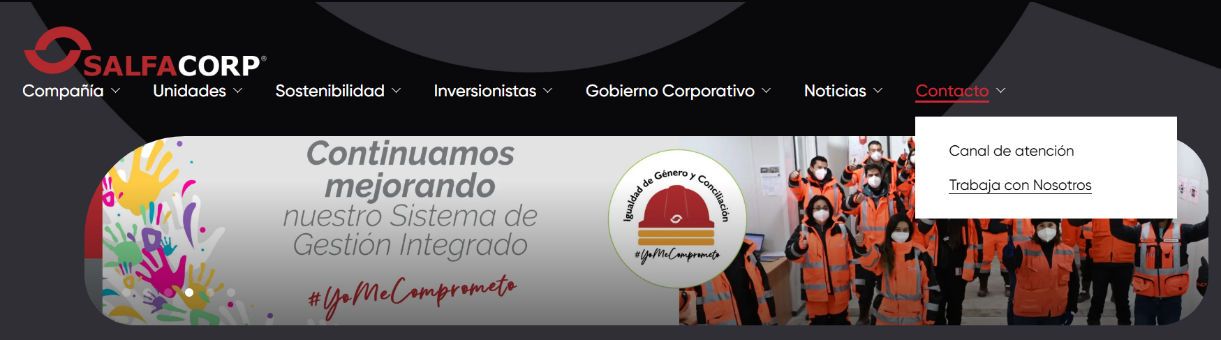 Cabecera del sitio web de Salfacorp