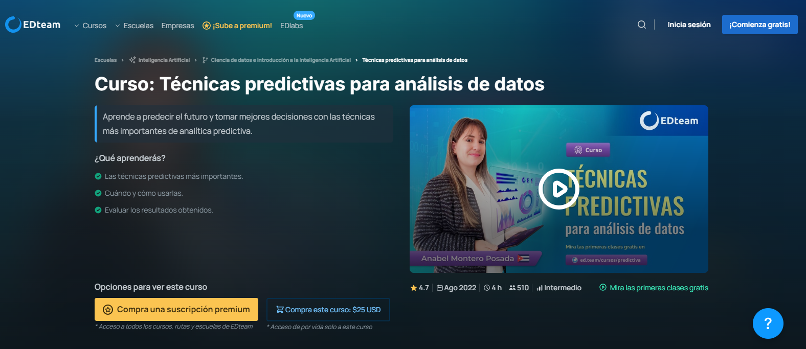 Certificado de EdTeam ideal para quienes apenas se están formando en análisis predictivo