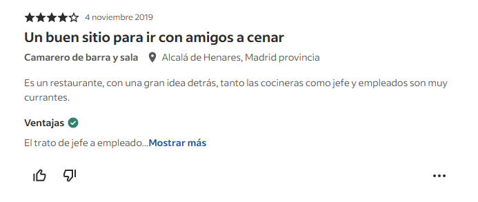 Captura de pantalla del comentario de un antiguo trabajador de Tío Bigotes