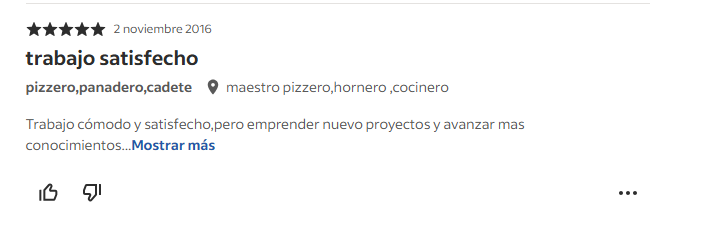 Comentario de una persona que fue cocinero en una fábrica de la empresa