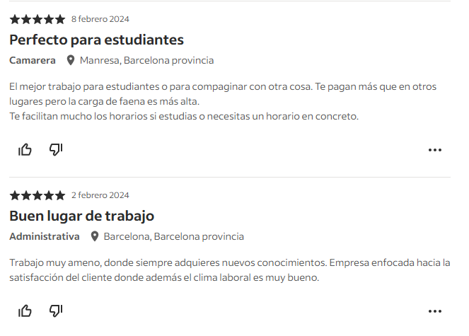 Captura de pantalla en la que se muestran comentarios positivos del trabajo en Viena