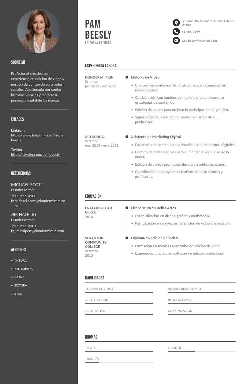 Guía para Crear un Impactante CV de Editor/a de Video para Redes Sociales
